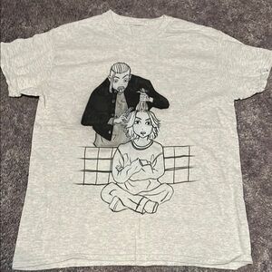 Gray Graphic T-Shirt with Cartoon Design